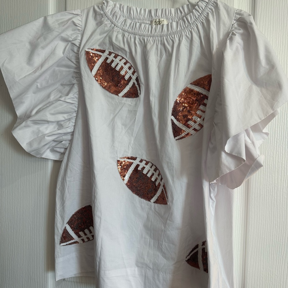 OAS White Blouse with Sequin Football Design
